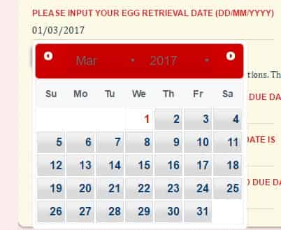 IVF pregnancy calculator date select