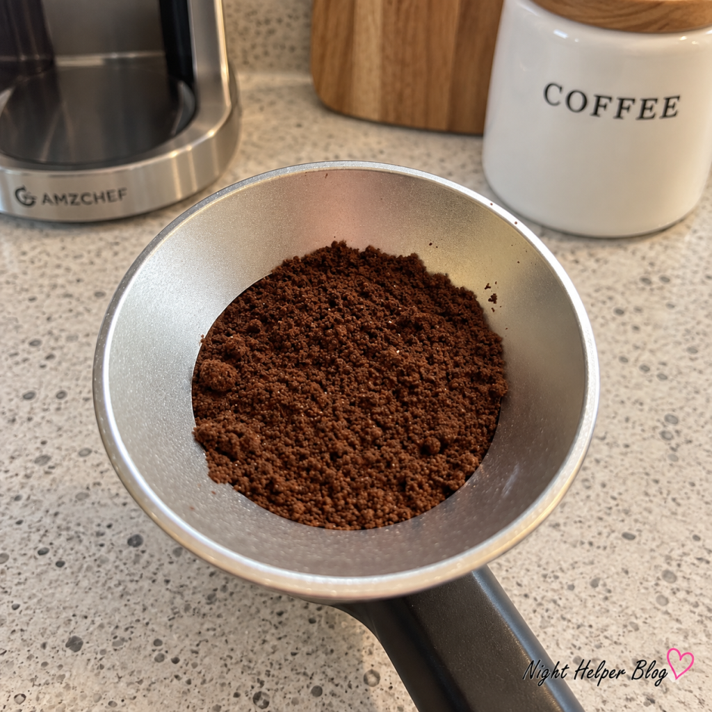 Fresh evenly ground coffee from the AMZCHEF Burr Coffee Grinder
