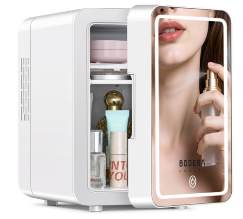 BODEGA Mini Skincare Fridge With LED Mirror, model UL-KM-16-WT