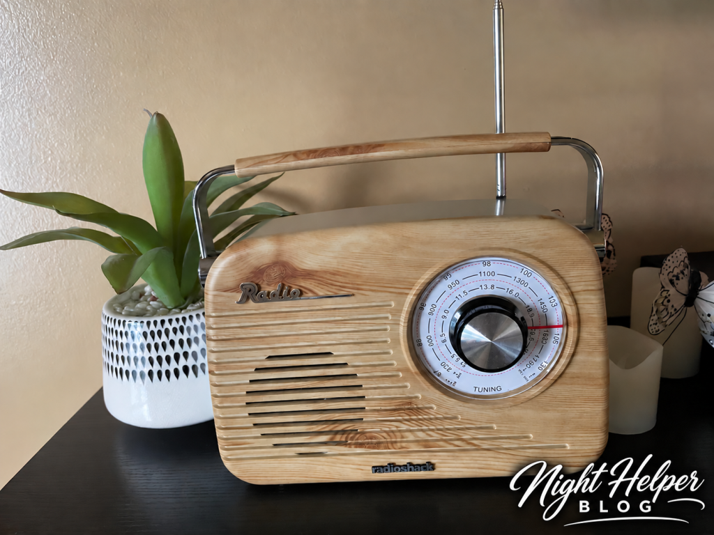 RadioShack retro Bluetooth radio with a wood look finish and carry handle